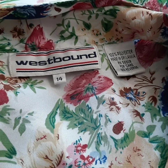 VINTAGE 80s Floral Blouse size XL Button Front Short Sleeve Grannycore - Picture 8 of 9